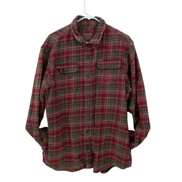Orvis Flannel Men's XL Shirt Shacket Heavy with Side Pockets Red Green Plaid - Picture 2 of 8